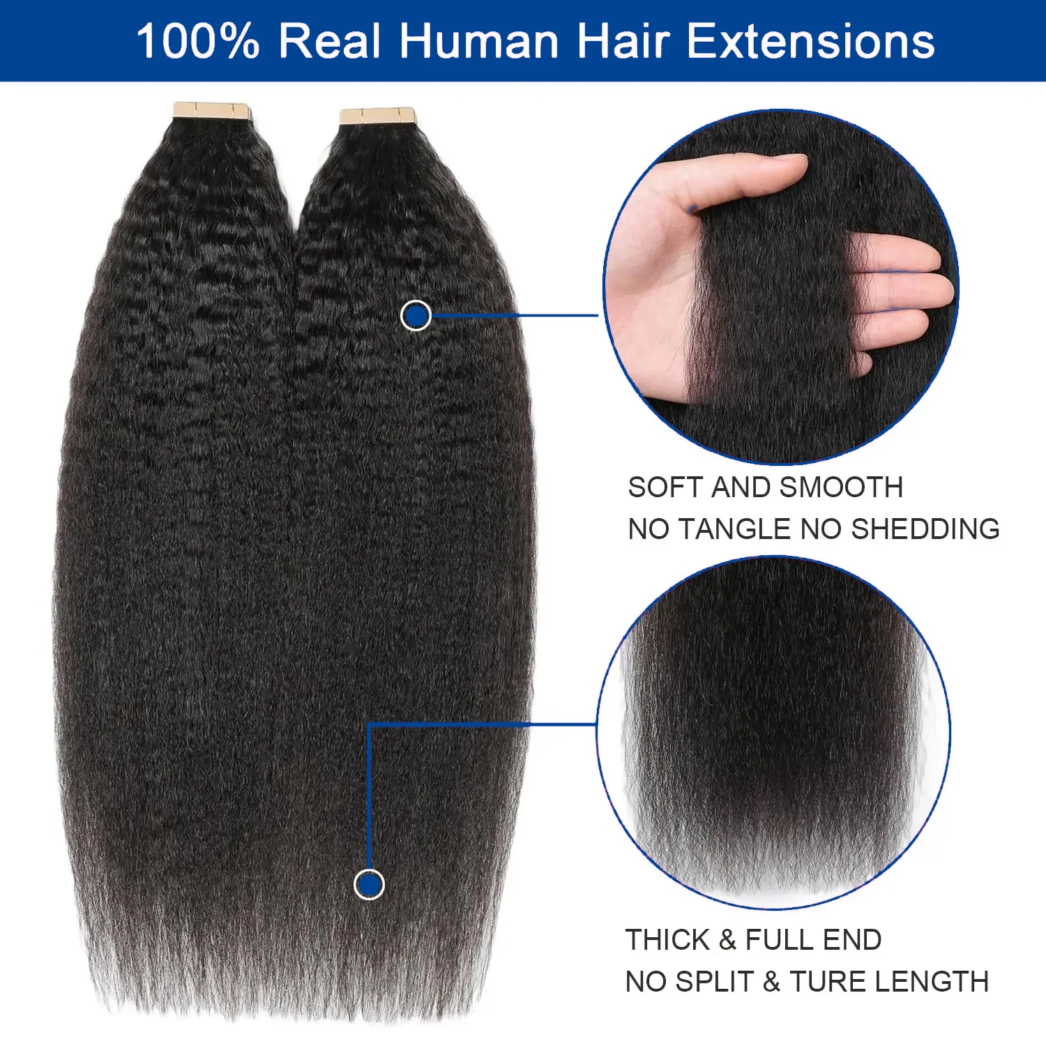 Extensiones de cabello con cinta recta rizada, cabello indio, 100% extensiones de cabello humano sin procesar, trama de piel Invisible, cinta sin costuras Ins