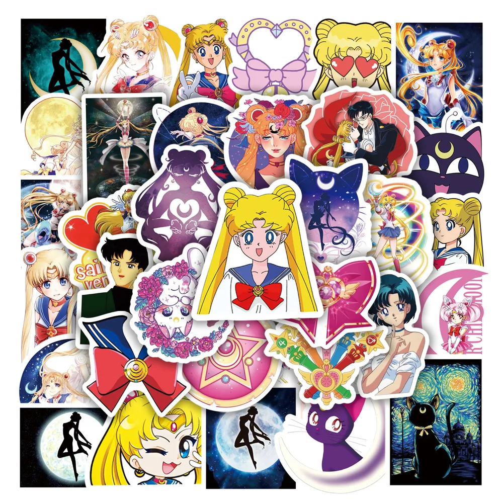 Pegatinas de dibujos animados de Sailor Moon para niñas, calcomanías de grafiti Kawaii, calcomanías de bricolaje, cuaderno, casco, guitarra, paquete