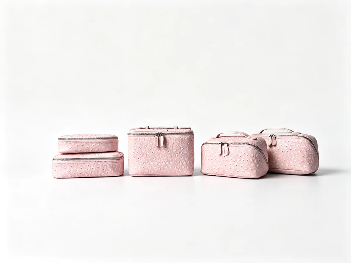Neue Kosmetiktasche aus Straußenleder, tragbarer Reise-Kosmetik-Organizer, schneeweiß, für Damen, Handtasche, Toilettenartikel-Etui, Kosmetikbeutel – Detail 2