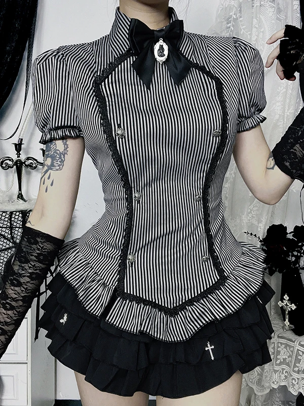 

Wannathis Halloween Goth Y2K пышная юбка ort Sve полосатый топ модный наряд для девочек хлопковая повседневная одежда для взрослых