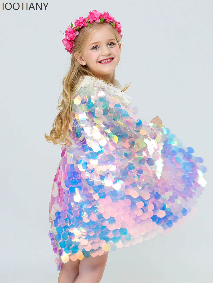 

Halloween Children's Mermaid Cape Shiny Cartoon Polka Dot Beads Cute Princess Sweet Cape Theme Party Stage Role Play Costume New