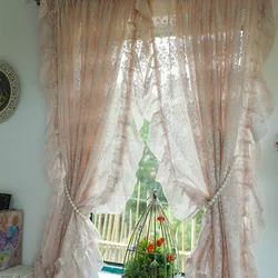Princess Romantic French Cream Style Lace Ruffle Edge Window Screen for Kitchen Bathroom Small Window Curtain can customizable