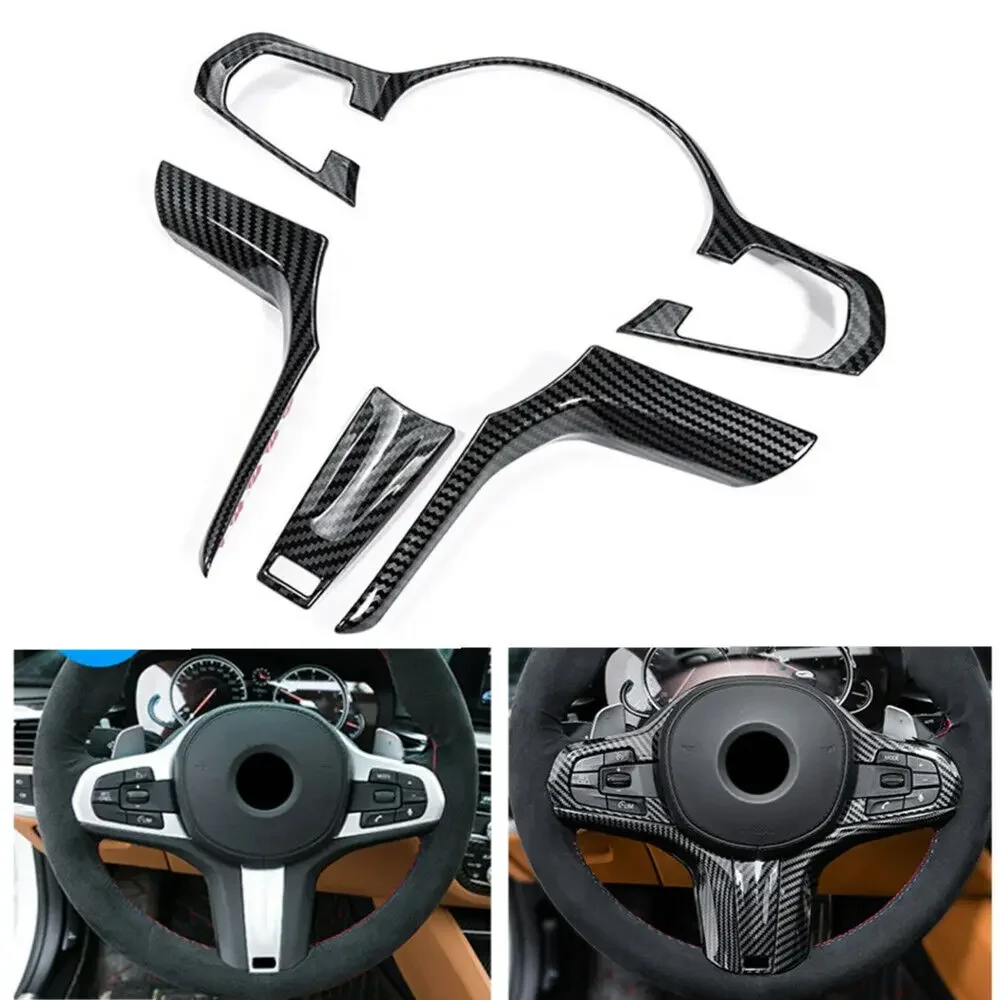 For BMW X3 5 Series G30 2018 2019 Carbon Fiber Style ABS Interior Steering Wheel Trim Cover Button Frame Sticker Decoration