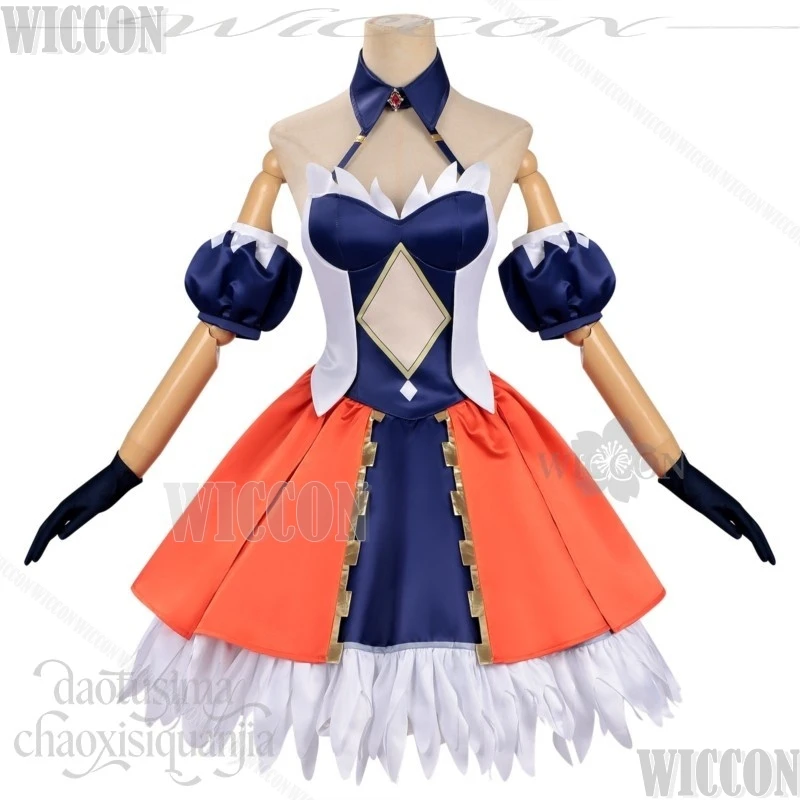 Alvitr Cosplay Recordd Anime Ragnarokko Kawaii Off Shoulder Backless Orange Dress Lolita Wig Headwear Halloween Navidad Carnaval - view 4