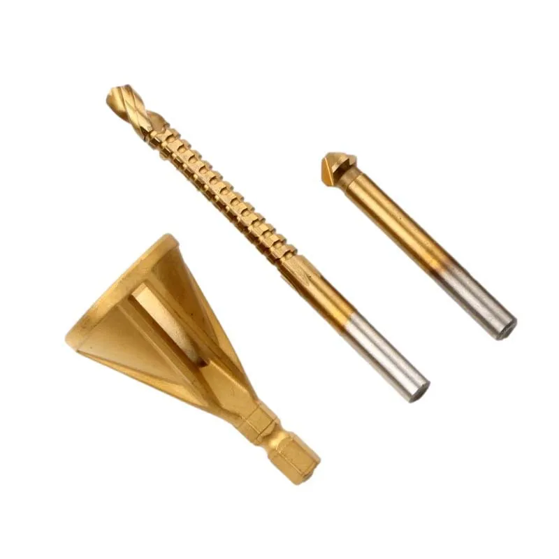 

Step drill chamfer tapping 6-piece set, serrated drill woodworking hole opener, pagoda drill quick release rod set