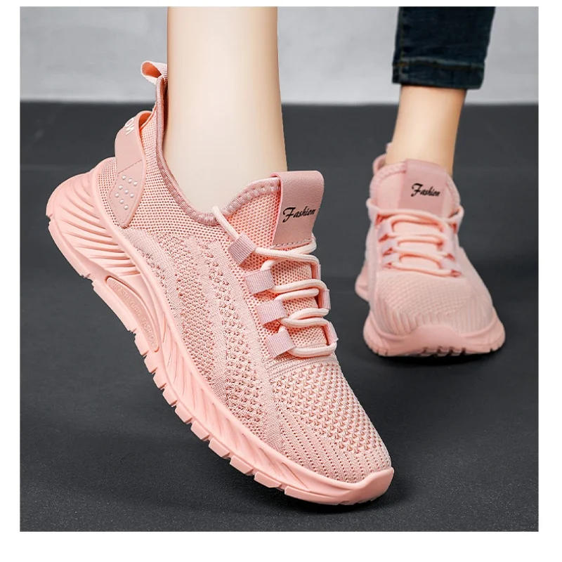 2025 primavera nueva moda transpirable ocio deportes zapatos individuales tendencia volando tejido zapatos de mujer zapatos para correr zapatos de red