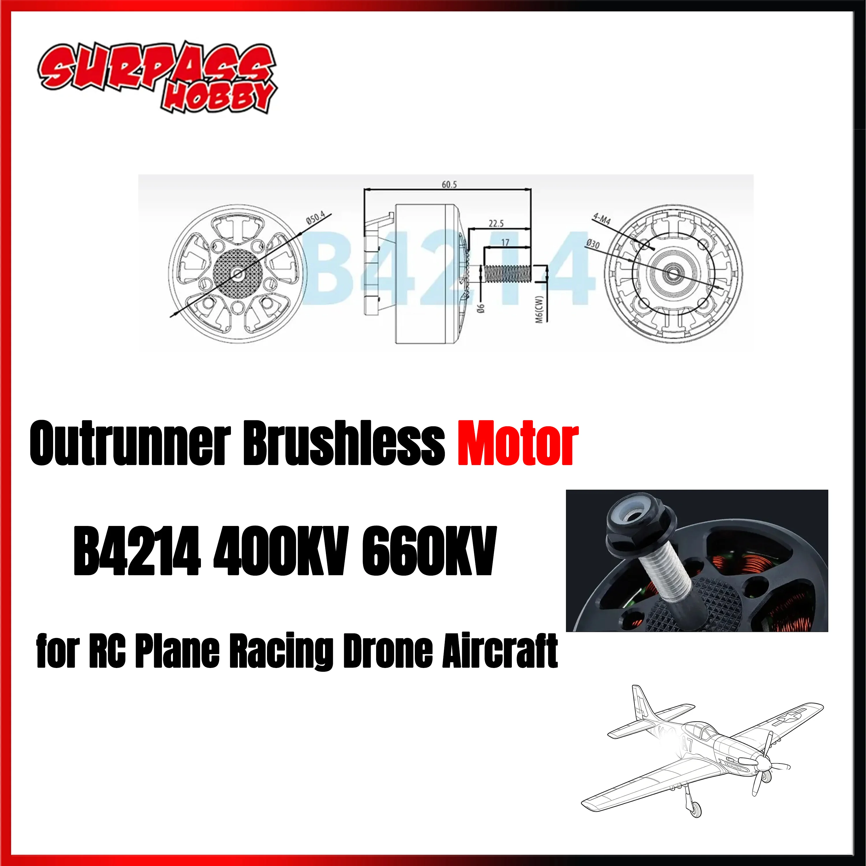Motor sin Escobillas Surpass Hobby B4214 Outrunner 400KV 660KV para Drones de Carreras FPV, Aviones, Helicópteros de Ala Fija, Piezas de Juguete DIY
