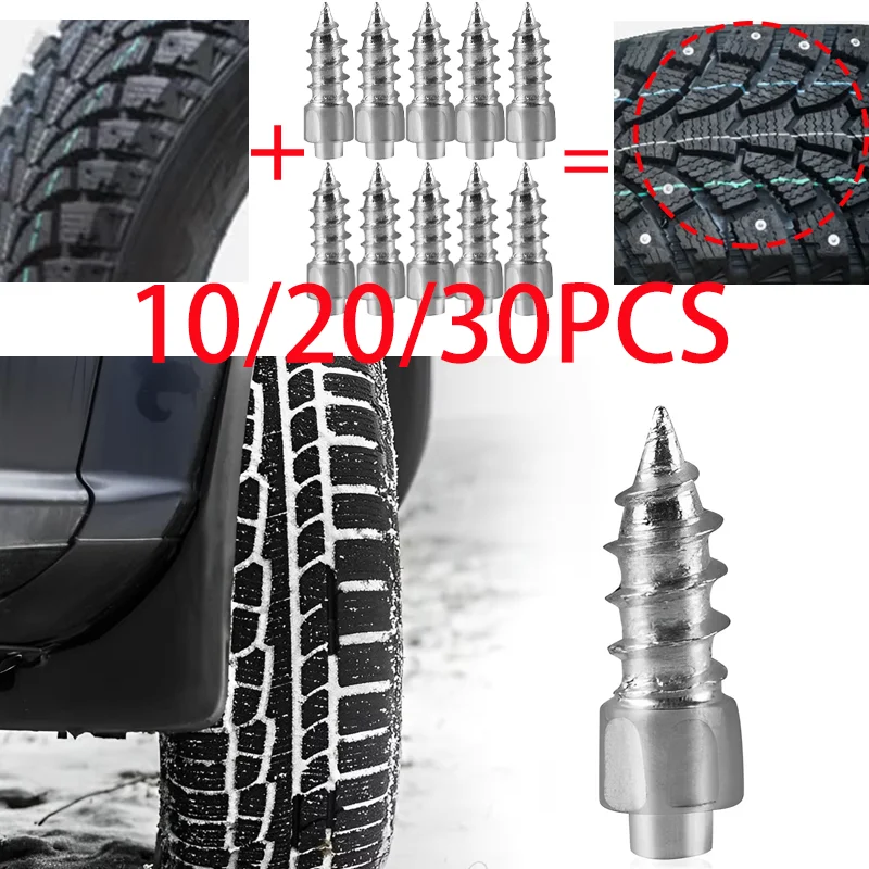 10/20/30Pcs 12mm Car Tire Studs Screws Nails Universal Alloy Tyre Snow Spikes Anti-Slip Anti-Ice Set Auto Accessories