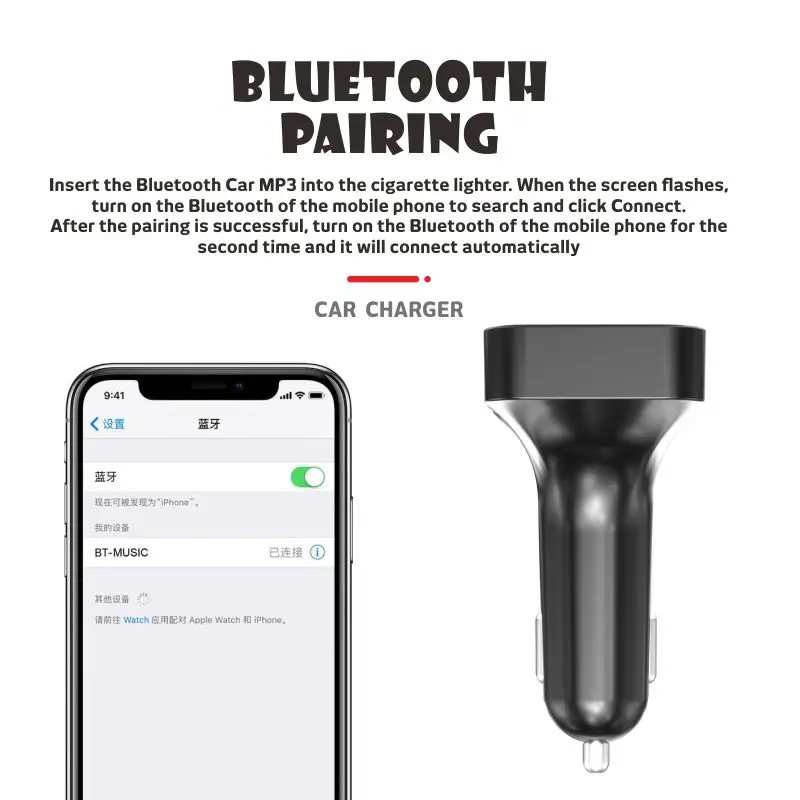 Portable Car MP3 Bluetooth Player 5.3 FM Transmitter Fast Charger Multi-protection Radio Modulator Handsfree Call GPS Navigater