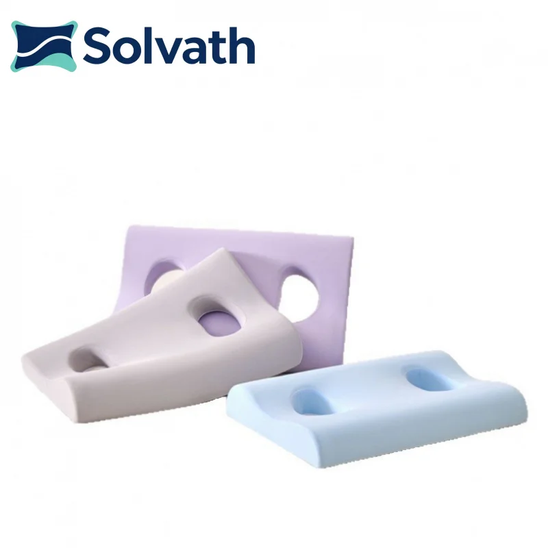 Solvath Side Sleeper Pillow with Dual Ear Holes, Memory Foam Neck Support Cushion, Fit Sleep Earmuffs, No Ear Pressure