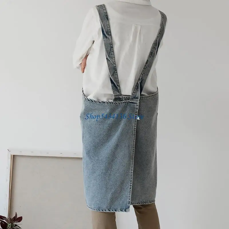 

H7ED Practical Denims Chefs Apron for Culinaries Professional Cooking Protections