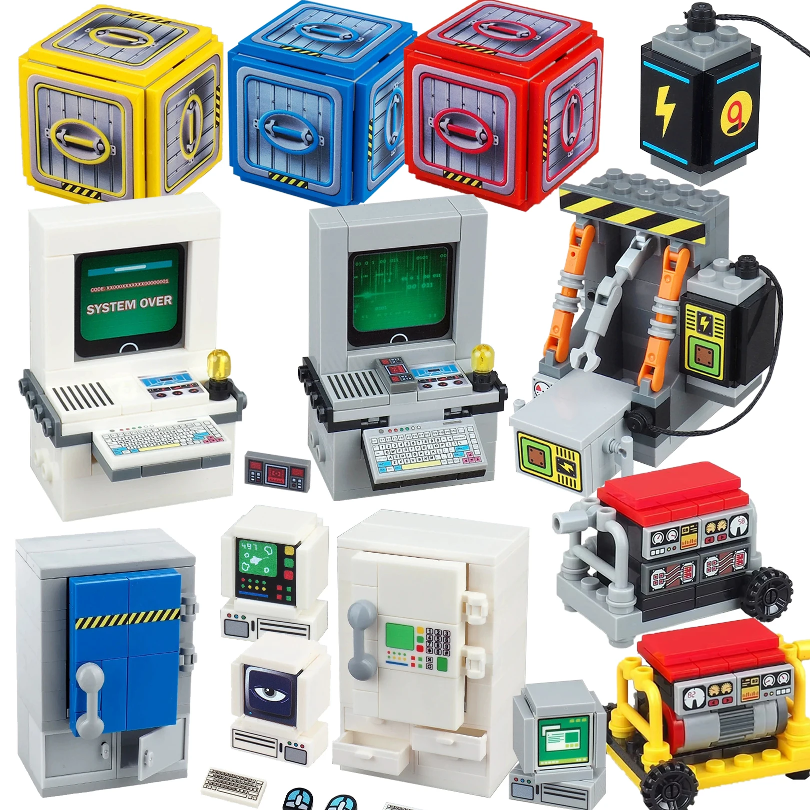 Equipment Maintenance Table Battery Block Generator Building Blocks Laboratory Computer Data Console Safe Bricks Toys Kids Gift