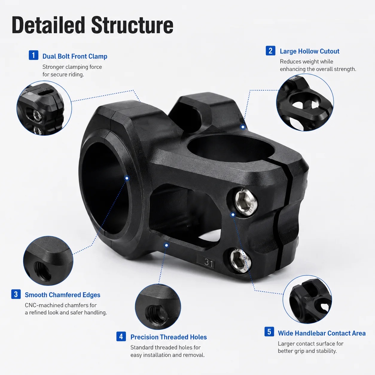 CNC Bicycle Stem 31.8mm Short Handlebar Stem 0° Rise Aluminum Alloy MTB Enduro DH Freeride Dirt Jump Bike Stem - view 4