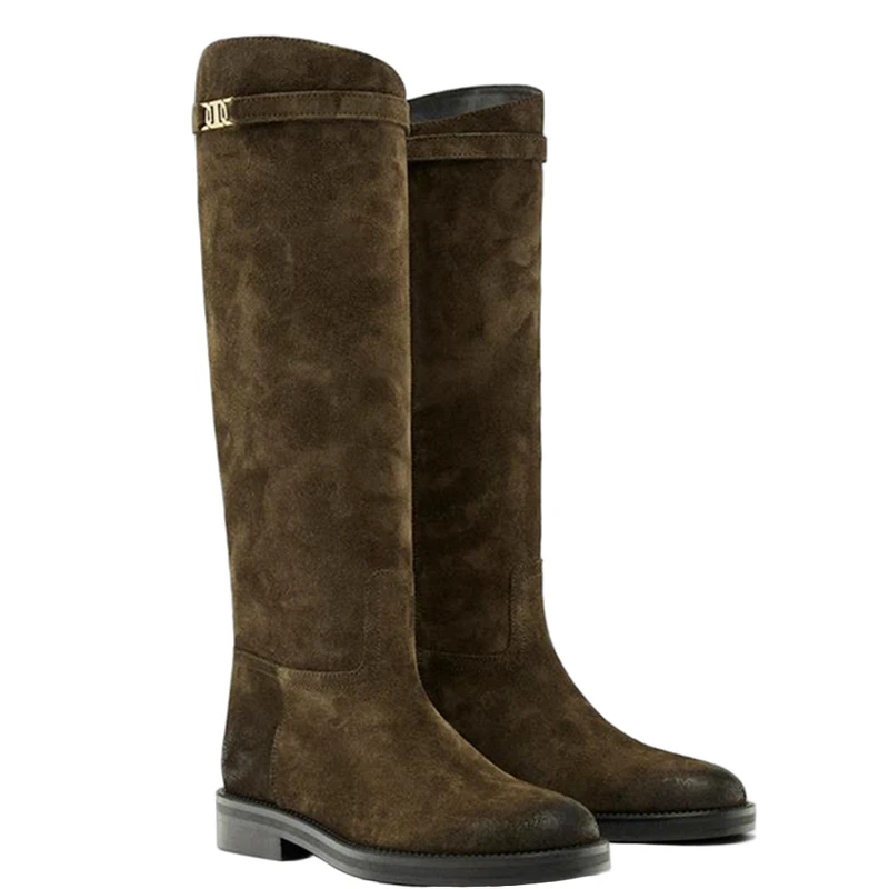 

Jenny&Dave 2026 Fashion Winter Boots Minimalist And Fashionable Women's Leather Knight Boots Women Cowhide Soft High Boots Women