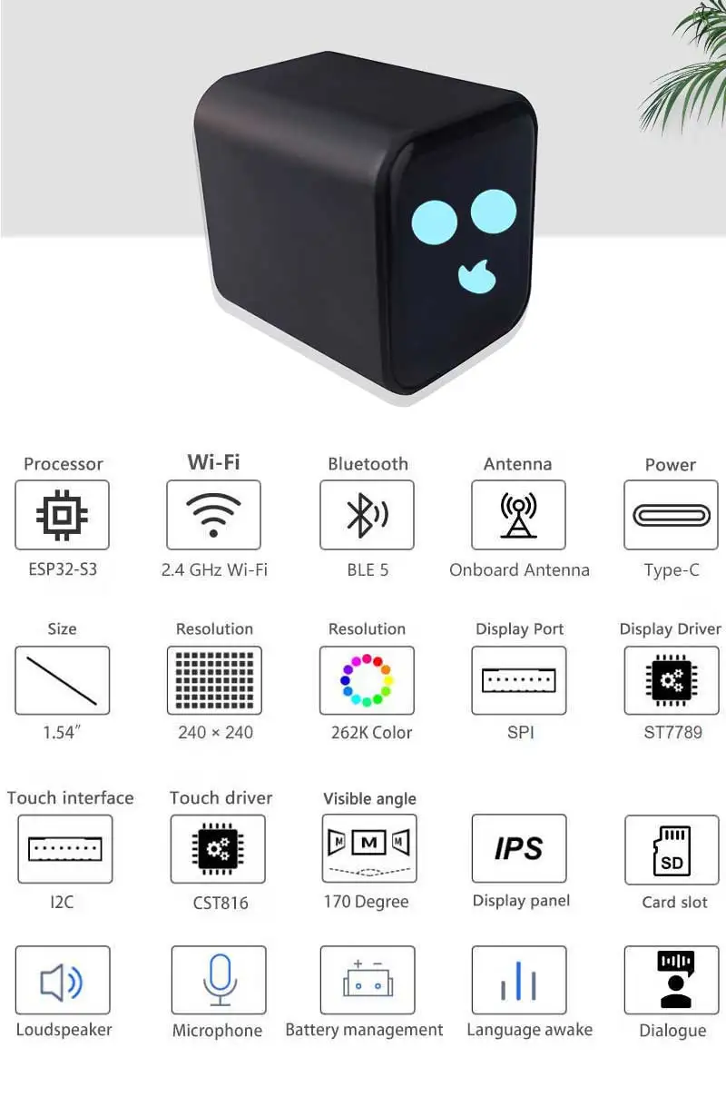 Picture 7: ESP32-S3 DeepSeek AI Chat Box 1.54 inch LCD N16R8 Development Board Display Screen Voice intercom robot Electronic clock