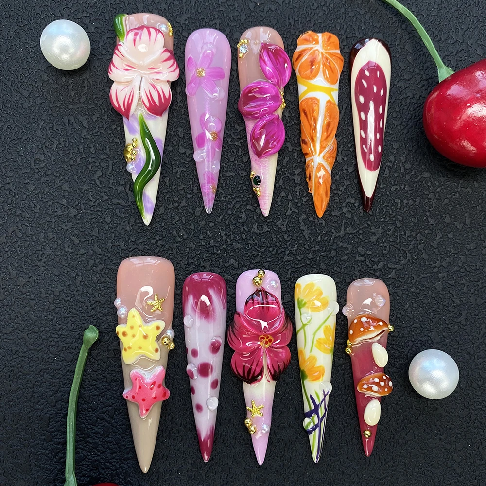 

Luxurious UV Gel Glossy False Nails Art 55mm Extra Long Hand Craft Durable Acrylic Press on Nails 10PCS Exclusive Y2K Nails Set