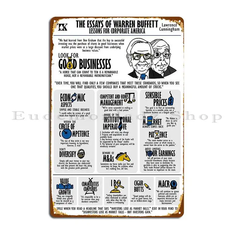 Visual Book The Essays Of Warren Buffett Lawrence Cunningham Metal Sign Pub Plates Bar Cave Plates Club Designs Tin Sign Poster