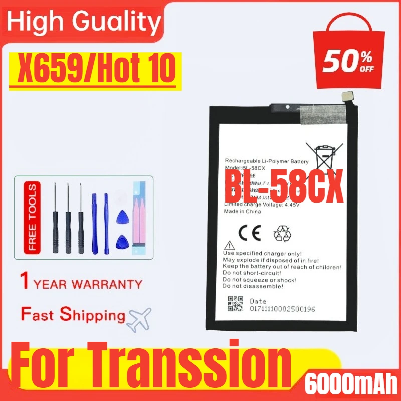 BL-58CX for TECNO Infinix Transsion X659/Hot 10 Mobile Phone Rechargeable Battery High Capacity Battery Replacement Bateria