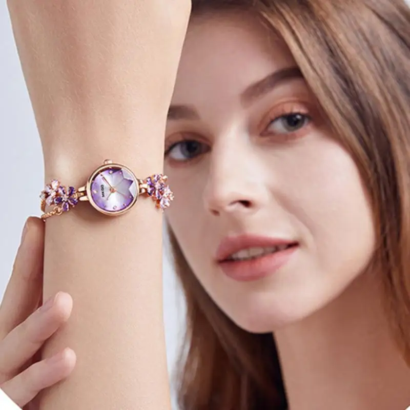 Montre-bracelet à quartz de luxe pour femme, biscuits, robe de sport pour femme, violet, horloge, mode