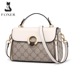 FOXER-PVC Bolsa Crossbody de Ombro de Couro para Mulheres, Mini Bolsas, Vintage, Assinatura, Retro, Moda, Feminina, Casual, Viagem