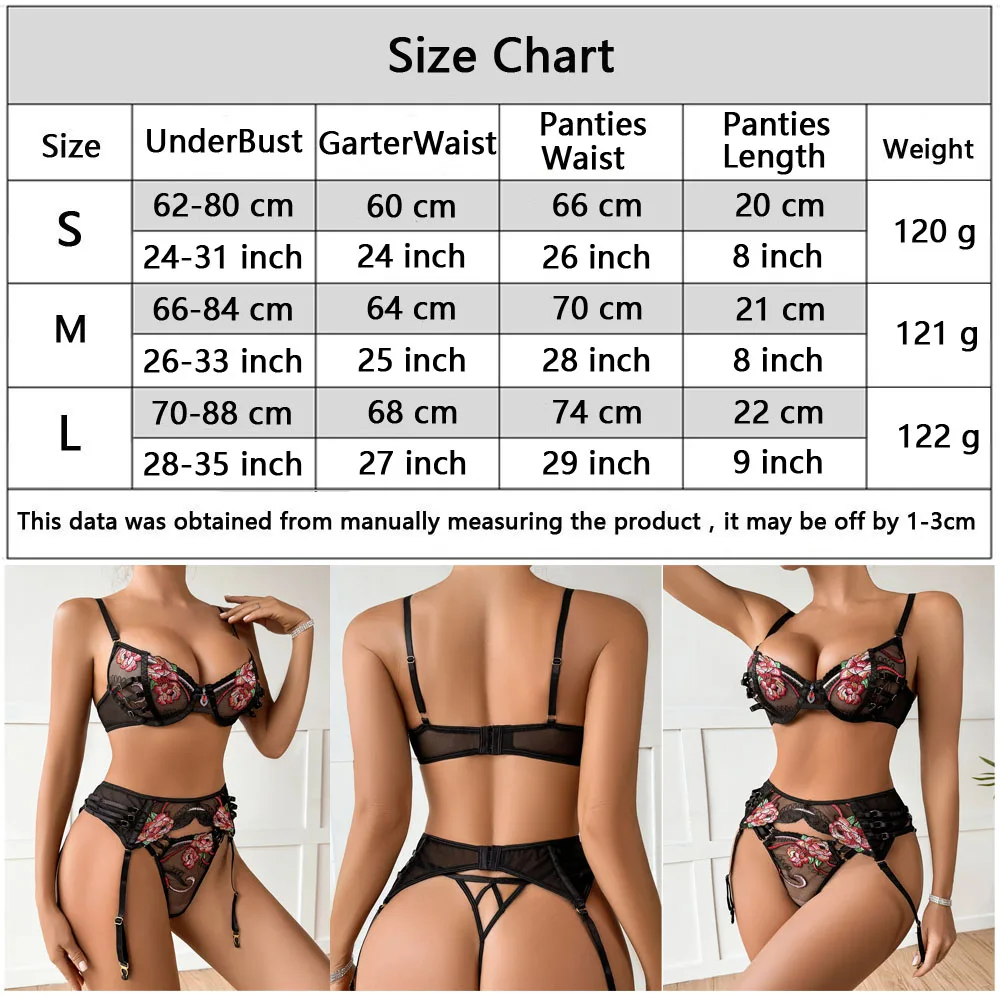 Lingerie seksi wanita pakaian dalam bordir 3 potong Set Lingerie seksi renda erotis Set pakaian dalam wanita Set Bra renda celana dalam wanita