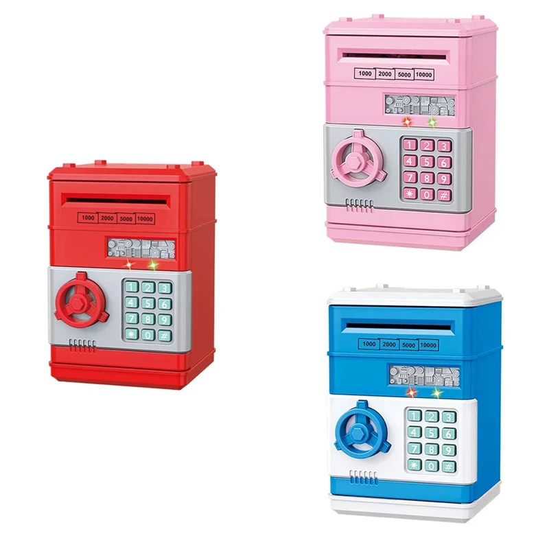 Electronic Piggy Bank Automatic Mini Security Coin Cash Savings Box Password Key Lock Bank ATM Gift For Children