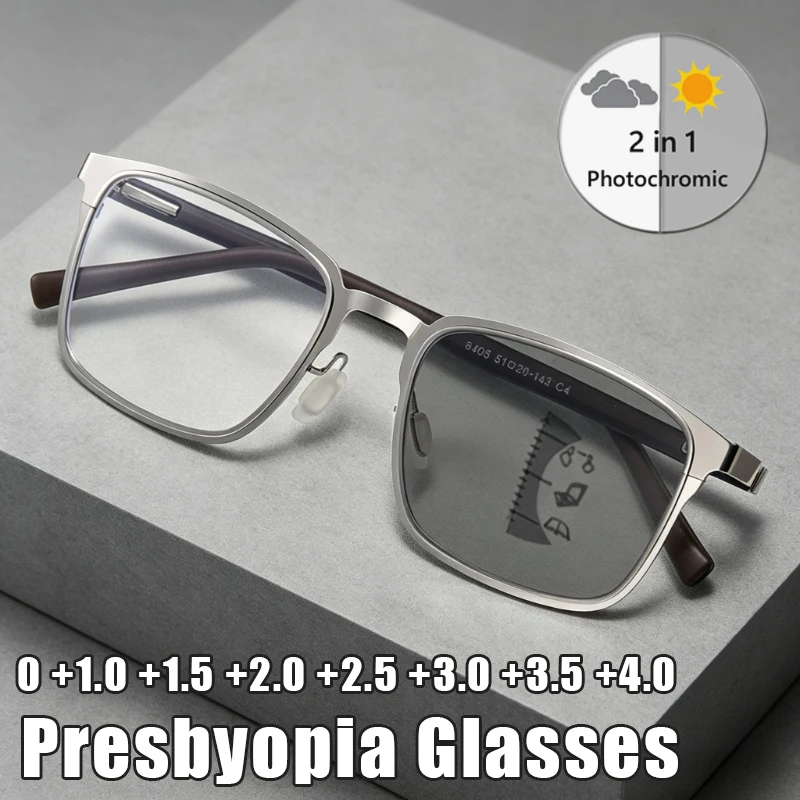 

Multifocal Photochromic Reading Glasses for Outdoor Activities Unisex TR90 Spring-Arm Anti-Blue Light Presbyopia Eyewear