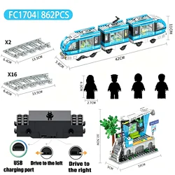 Electric Subway Train City Car Metro Tram Rechargeable Lithium Battery Motor Building Blocks Technical Toys For Children Gifts