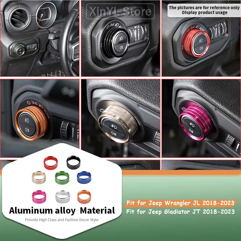 Car Headlight Switch Trim Ring Cover for Jeep Wrangler JL for Jeep Gladiator JT 2018 Up Upgrade Kit Interior Accessories
