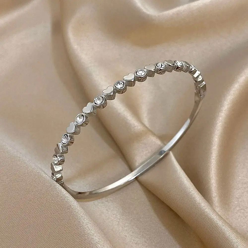 لطيف الخرز الكفة سوار حجر الراين الحب القلب مكدسة أساور الفولاذ المقاوم للصدأ تألق موضة الفولاذ المقاوم للصدأ الإسورة الطرف #4