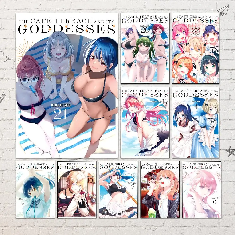 Póster de Anime T-The Cafe Terrace and its Goddesses, decoración de pared autoadhesiva impermeable de PP para dormitorio, sala de estar, dormitorio, bar, regalo