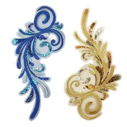 2PCS/3d Flowers Sequin Apliques Floral Embroidery Sew On Patch,Trimming Lace Patches For Wedding Bridal Dress,Evening Dresses