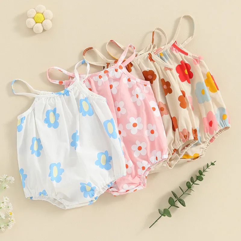 

Newborn Baby Girl Sleeveless Bodysuit Summer Clothes Floral Bandage Jumpsuit for Kids Baby Clothing