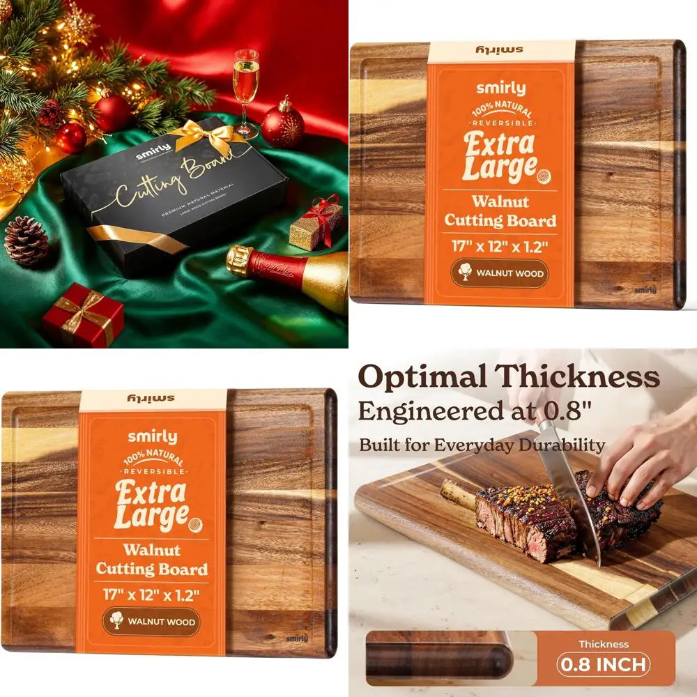 

1.2 Thick 17 Walnut Wood Cutting Board with Deep Juice Groove - Heavy Duty & Easy to Clean