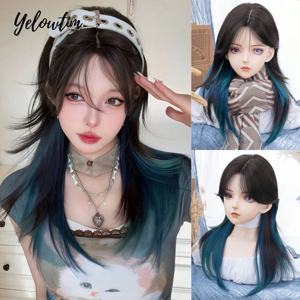 

Synthetic Wigs Middle Part Natural Lolita Wigs Long Straight Ombre Black Brown Blue Green Purple Cosplay Wigs Heat Resistant
