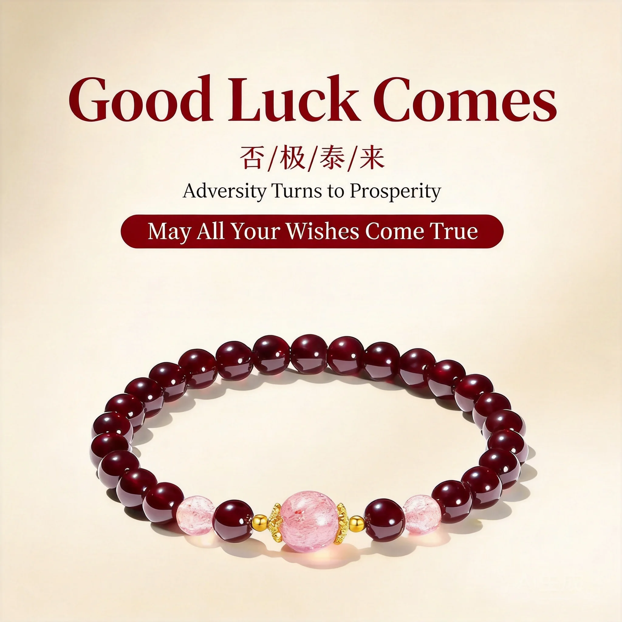 Chinese Style Lucky Natural 6mm Garnet Bracelet For Women Strawberry Quartz Fortune Blessing Transfer Beads S925 Silver Delicate