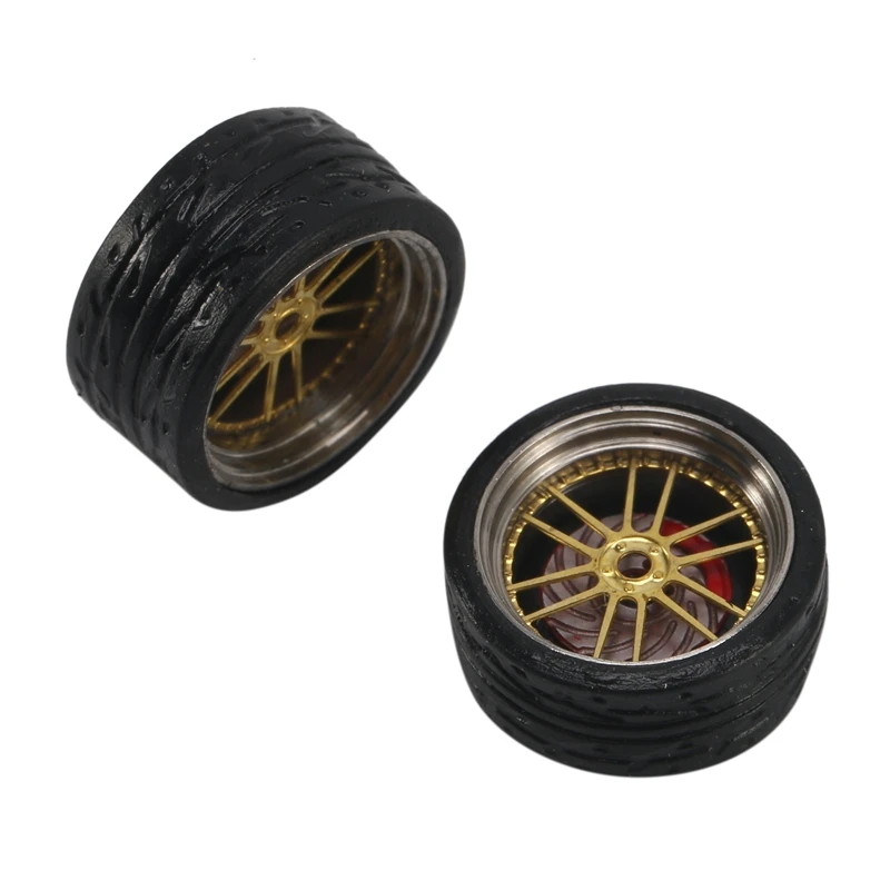 4Pcs 1/64 Modified Wheels Rubber Tires With Brake Disc Axles And End Cap Upgrade Parts For RC Model Car