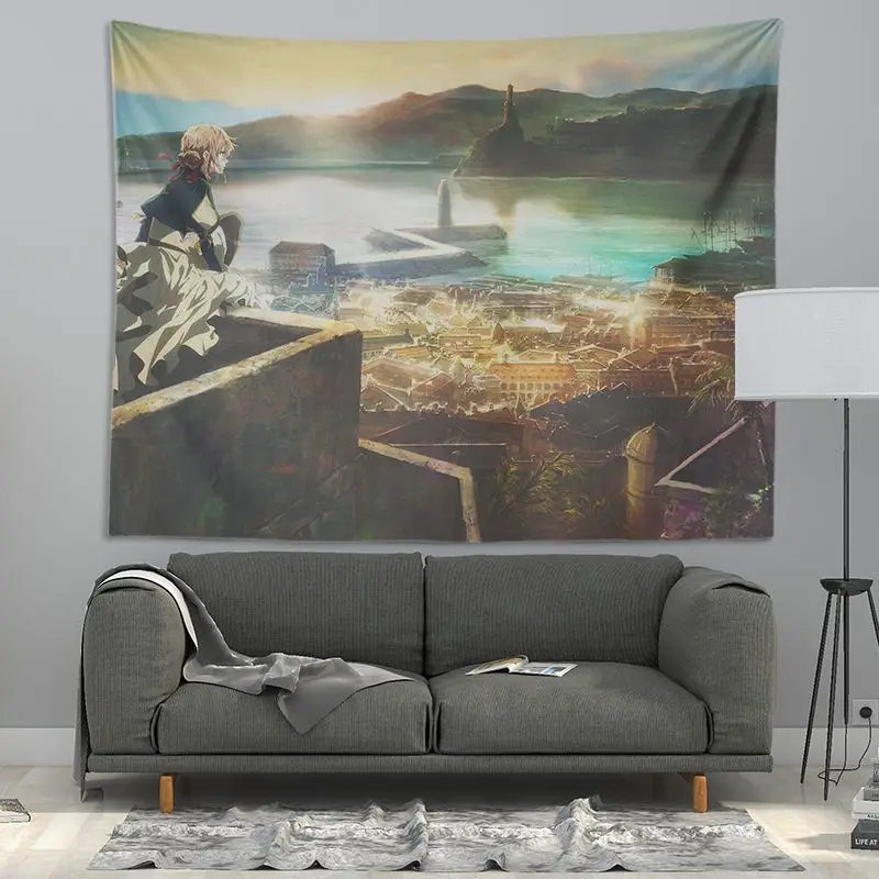 VIKAMA Cute Violet Evergarden Anime Tapestry, Wall Hanging Cloth, Kawaii Aesthetic Decor for Bedroom Dorm Room