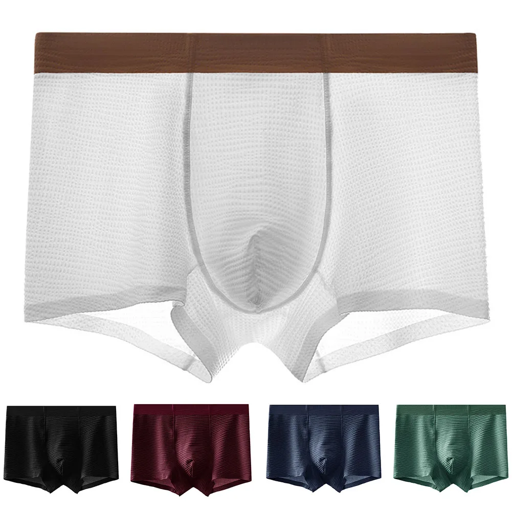 

Men Solid Striped Boxer Shorts Underpant Men's Underwear Male U Convex Pouch Boxer Trunks Panties Breathable