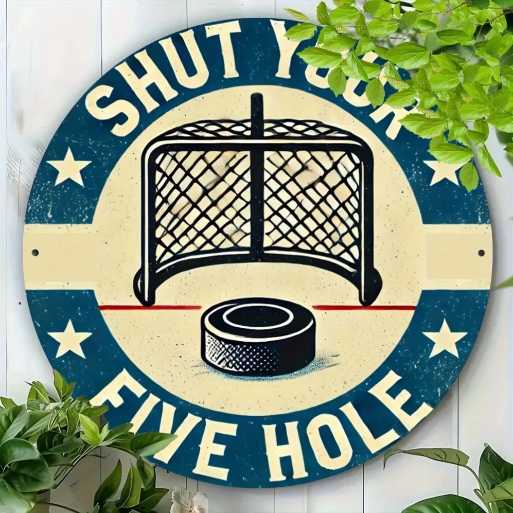 Your Five Hole Vintage Hockey Metal Sign - Waterproof Round Wall Decor for Sports Bar Man Cave