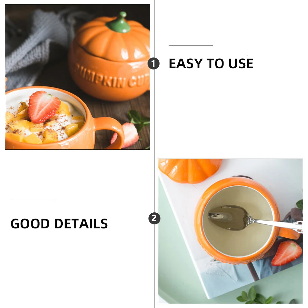 

1Set Pumpkin Cup Spoon Set Orange Ceramic Halloween Drinking Cup for Coffee Milk Water Ergonomic Handle Creative Breakfast