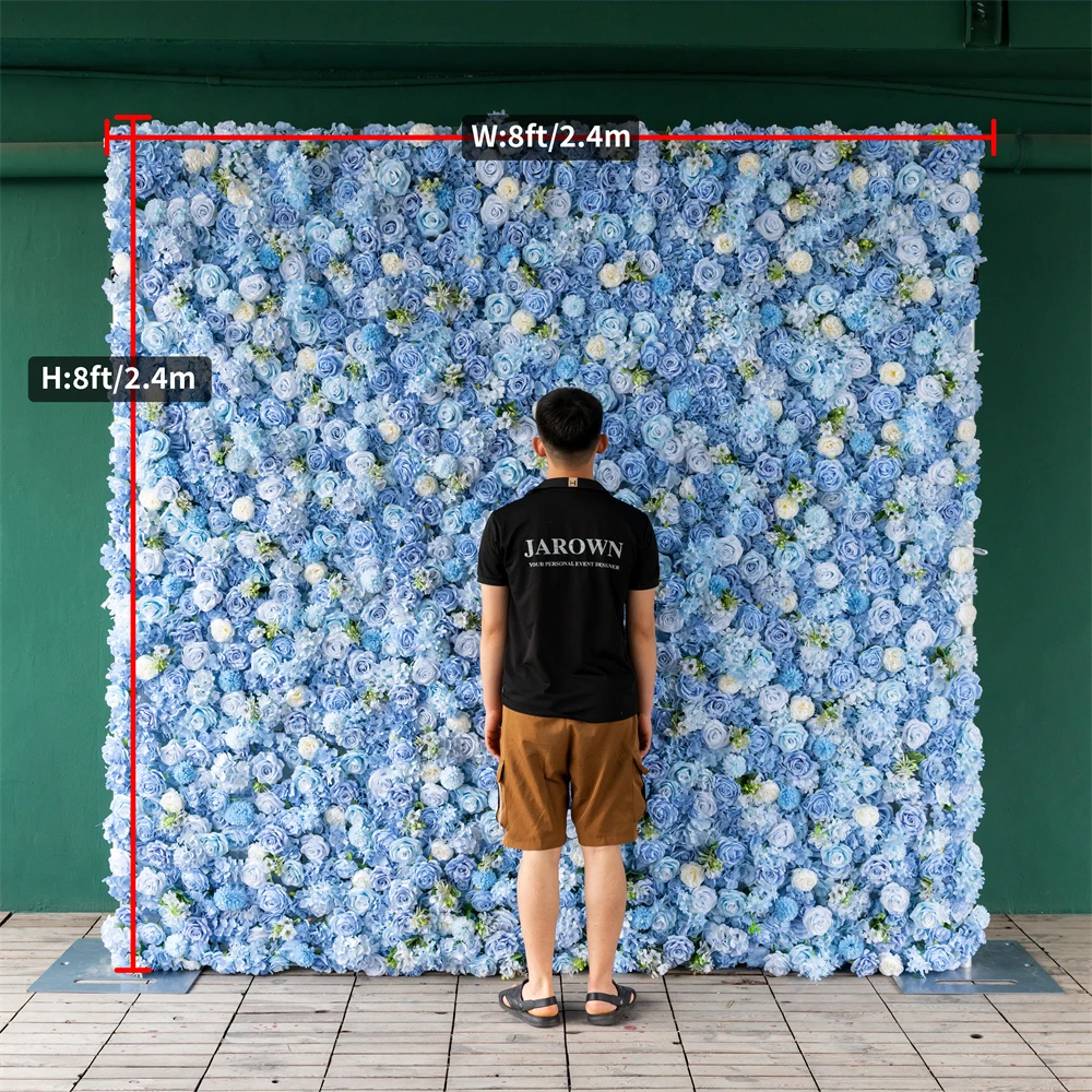 Artificial Flower Wall Arrangement Wedding Backdrop Decoration Blue Rose Green Fleurs Artificielles Decor Marriage Event Party