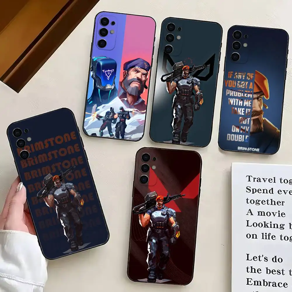 V-Valorant Agent B-Brimstone-ES Phone Case For Samsung S25,S24,S21,S22,S23,S30,Ultra,S20,Plus,Fe,Lite,Note,10,Black Cover