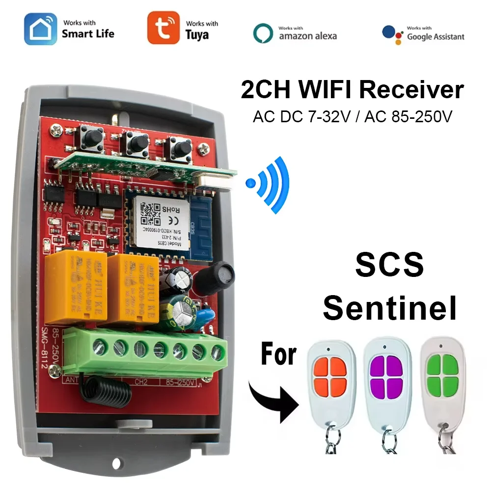 Tuya Wifi SCS SENTINEL Garage Door Remote Control Receiver 433MHz Universal Garage Gate Reveiver 12V 24V 220V Switch Relay