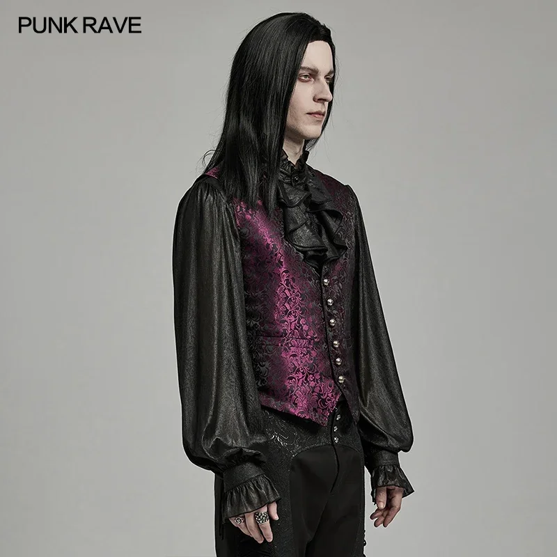 PUNK RAVE Men's Gothic Exquisite Jacquard Waistcoat Eyelet Drawstring Design Party Elegant Slim Vest Men Clothing