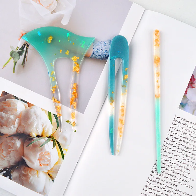 DIY Hairpin Silicone Mold Classical Handmade Crystal Epoxy Resin Mold Antique Axe Hairpin Chopsticks Silicone Mold