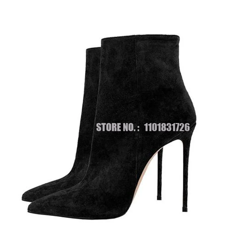 Soft Suede Leather Ankle Boots for Women Stiletto Heel Booties Open Toe Zipped Short Women Elegant Dress Shoes Blue Green Shoes