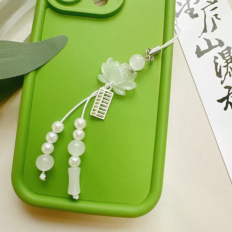 Lotus Flower Pendant Keychain Phone Chain Beads Decoration Chinese Style Accessories Gifts Camera Chain Bag Pendant