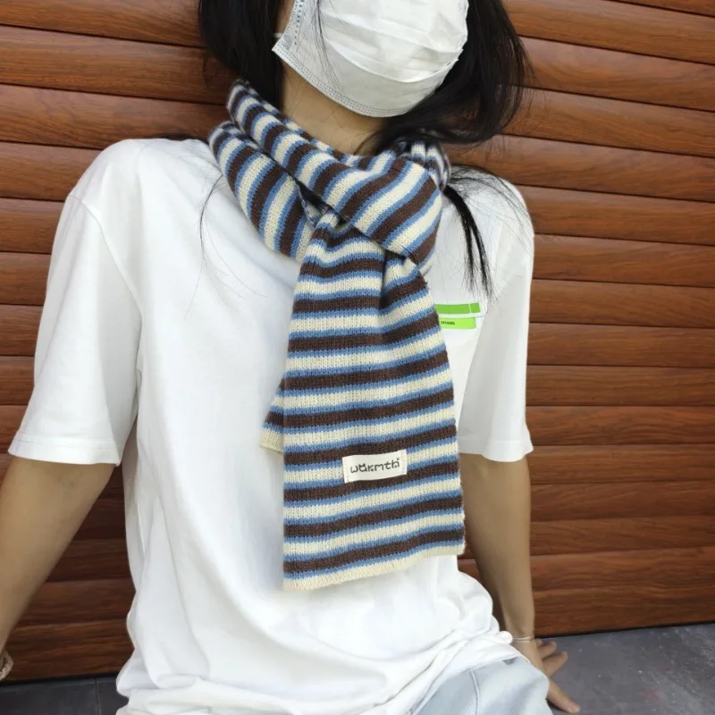 

Japanese Mori College Style Retro Literary Artistic Three-color Splicing Scarf Women's Winter Accessories Cute Simple Versatile