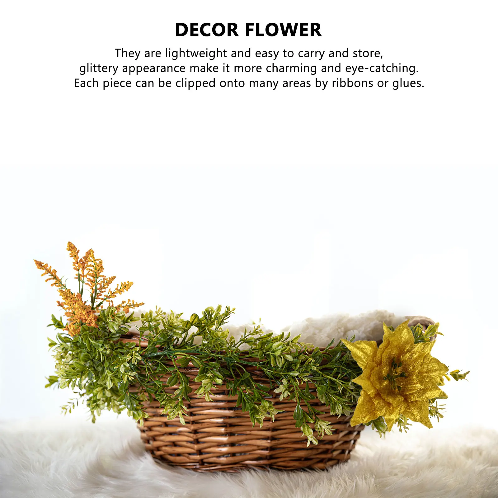 

7Pcs Christmas Wreath Flowers Artificial Glitter Pe Decor for Garland Centerpiece Holiday Festival Accessories